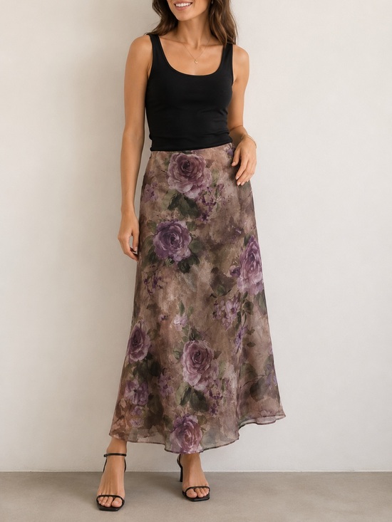 dressbarn Dresses & Skirts - Vintage Women’s‎ Medium Maxi Skirt Floral Whimsigoth Cottagecore Romantic Mauve